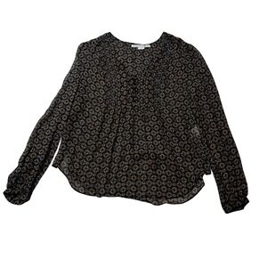 Veronica Beard Lowell Blouse Womens 10 Black Geometric Pintuck Georgette Sheer